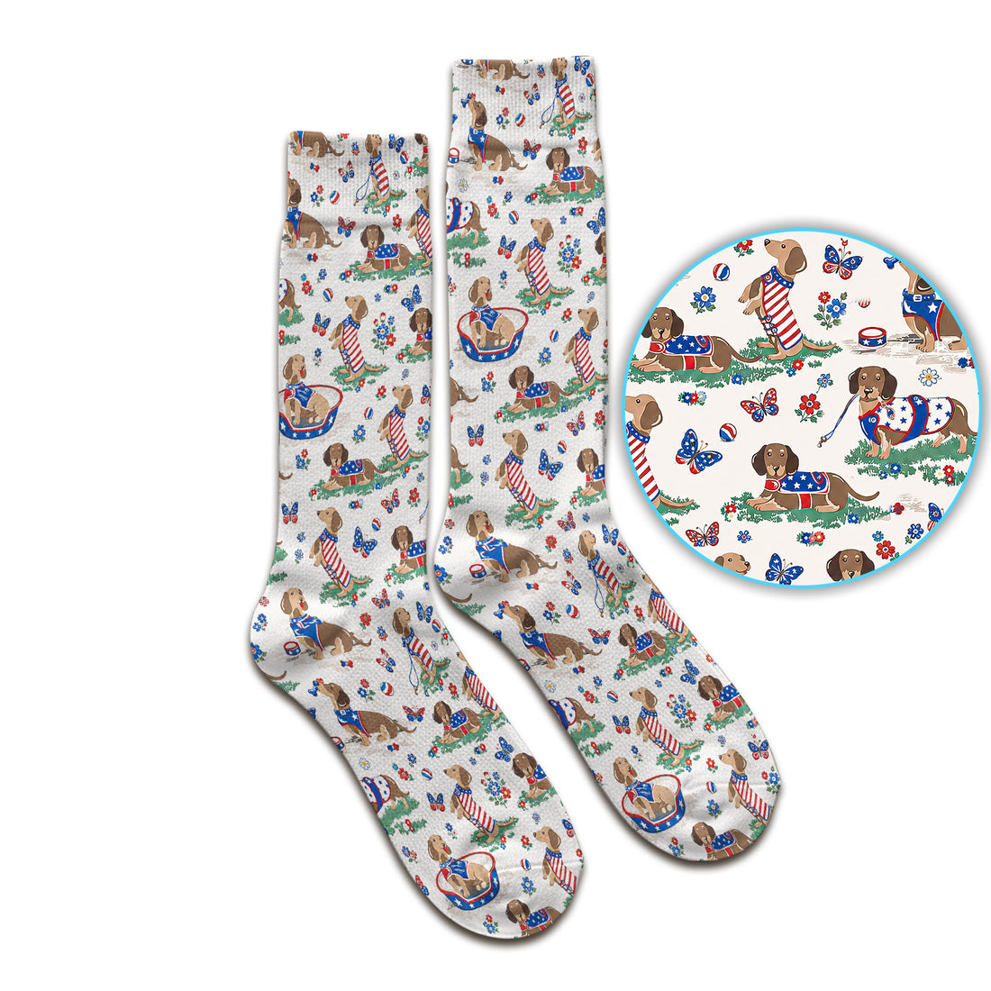 Patriotic Dachshund Garden Party Pattern Socks, Adult Socks for Men and Women