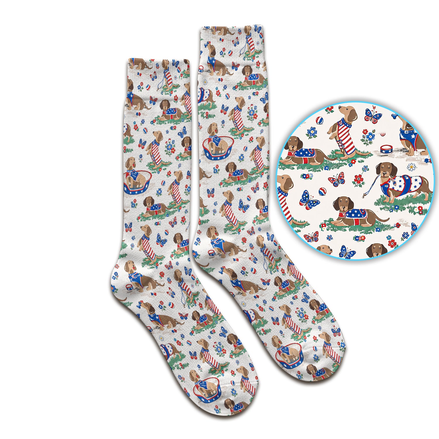 Patriotic Dachshund Garden Party Pattern Socks, Adult Socks for Men and Women