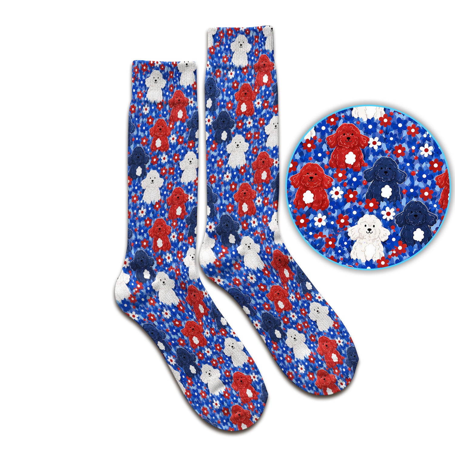 Cute Poodle Floral Garden Print Socks, Adult Socks for Men and Women
