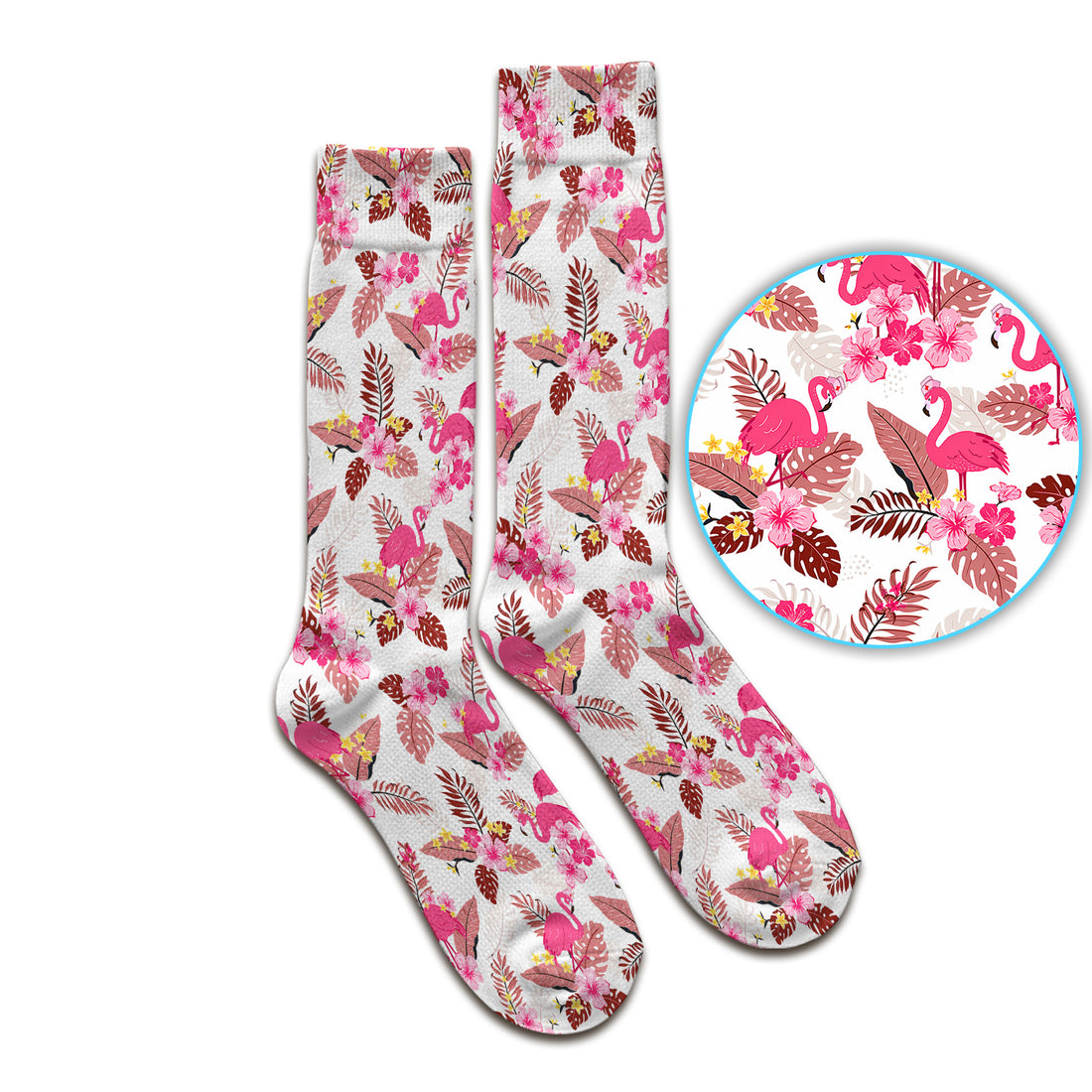 Pink Flamingo Tropical Floral Socks, Adult Socks for Men and Women
