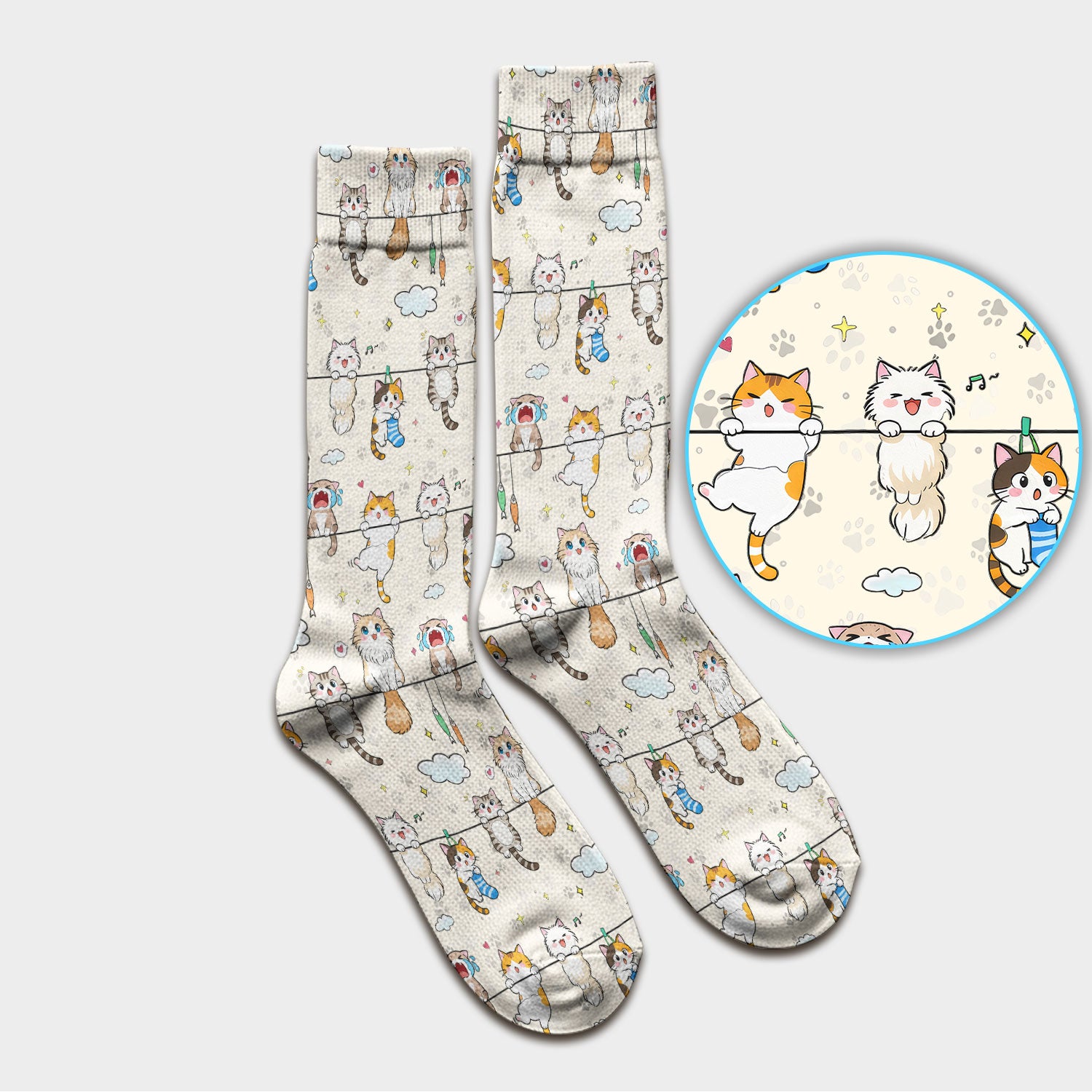 Funny Cats With Cute Expressions Pattern Socks, Adult Socks for Men and Women