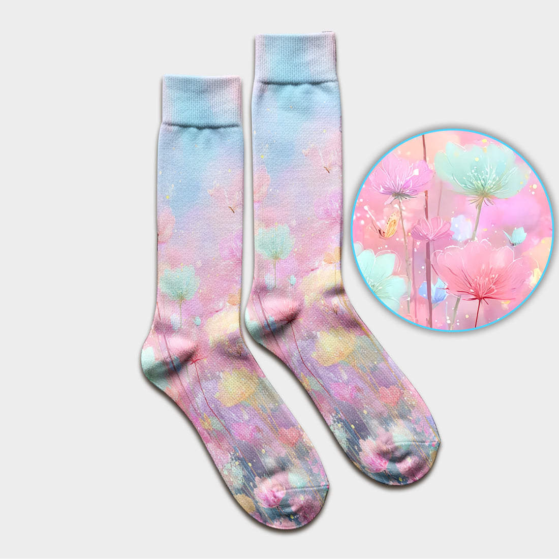Dreamy Pastel Watercolor Floral Garden Socks, Adult Socks for Men and Women