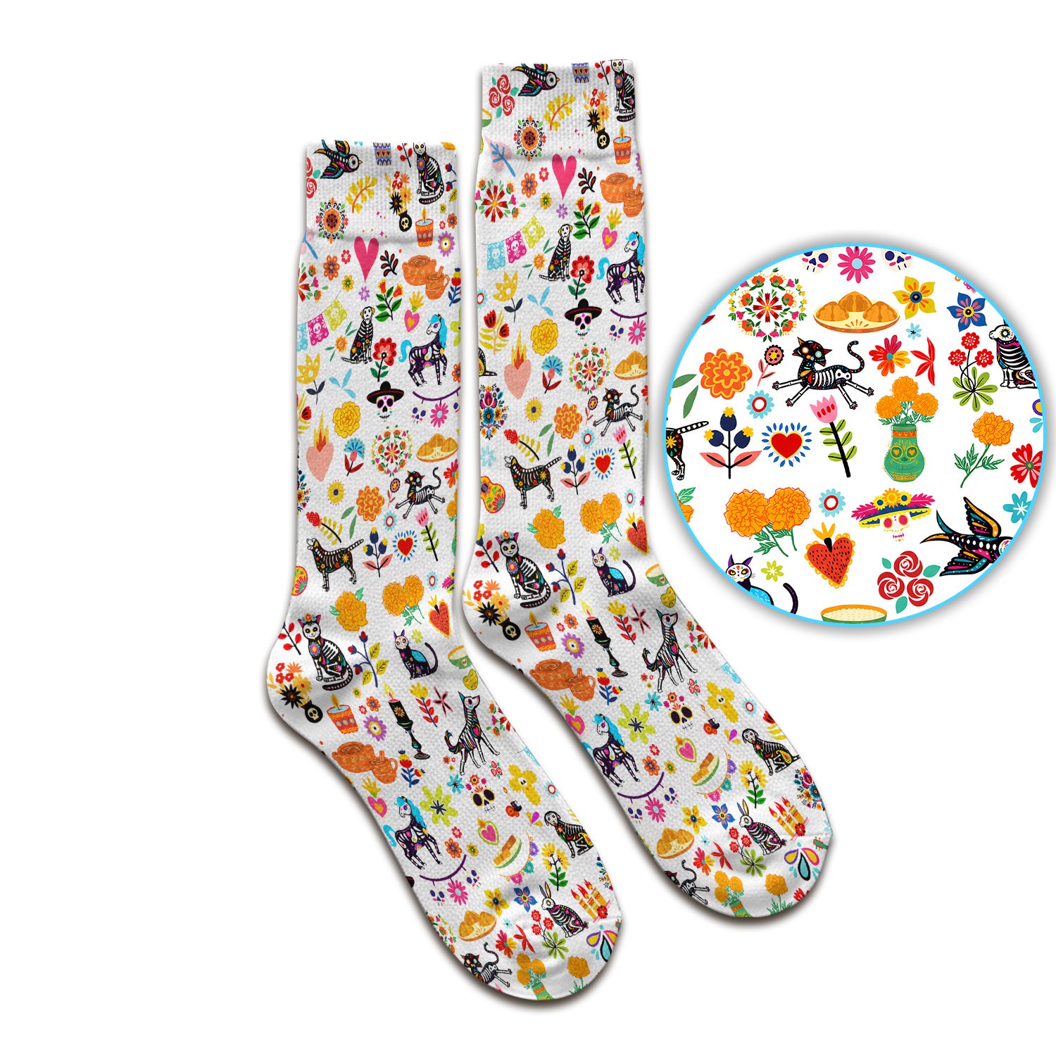 Day Of The Dead Sugar Skull Print Socks, Adult Socks for Men and Women