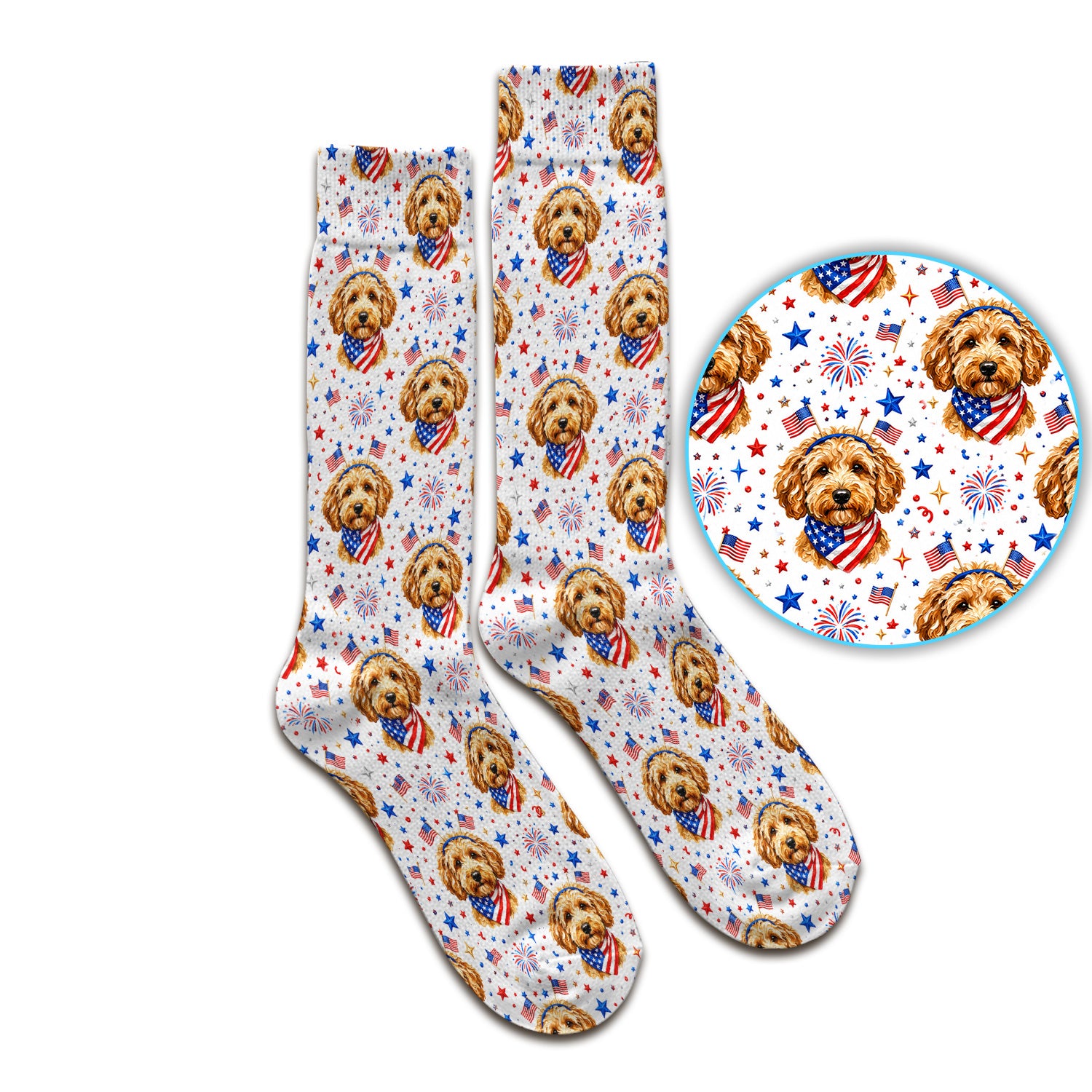 Patriotic Goldendoodle Nurse Pattern Socks, Adult Socks for Men and Women
