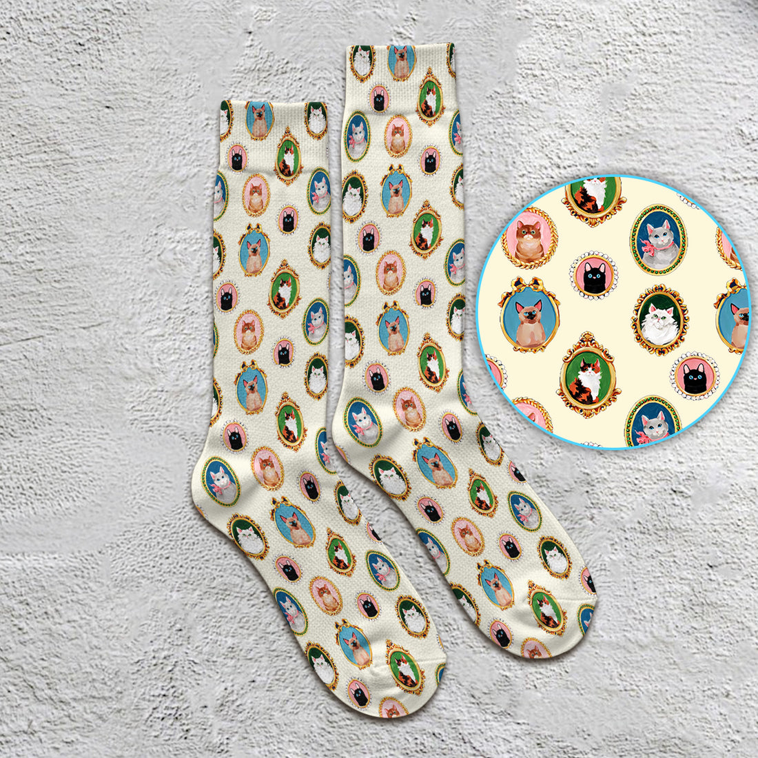 Vintage Cat Portrait Pattern Socks, Socks for Nurse Doctor