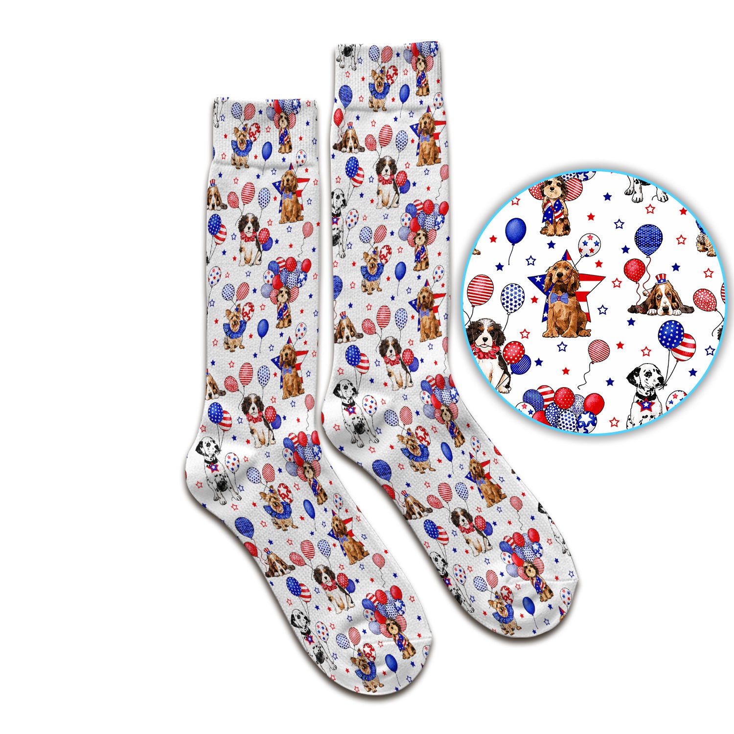Patriotic Dogs With USA Flag Balloons Pattern Socks, Breathable Fabrics Medical Uniform