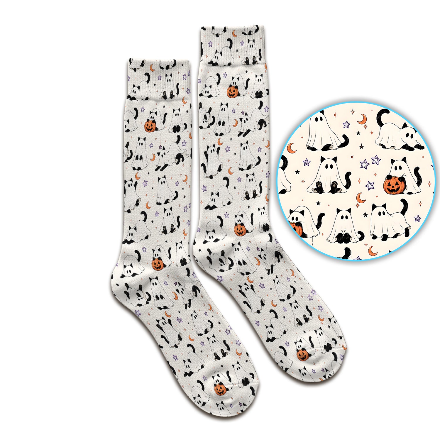 Halloween Ghost Cats And Pumpkins Socks, Adult Socks for Men and Women