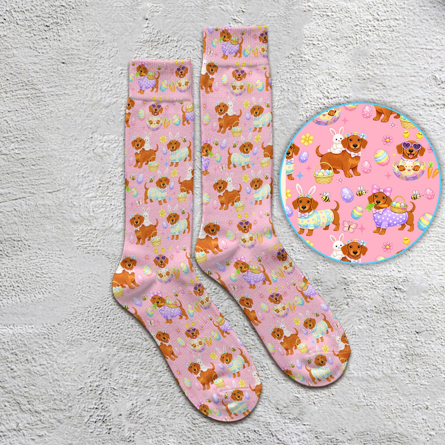 Cute Easter Dachshund Dog Pattern Socks, Adult Socks for Men and Women