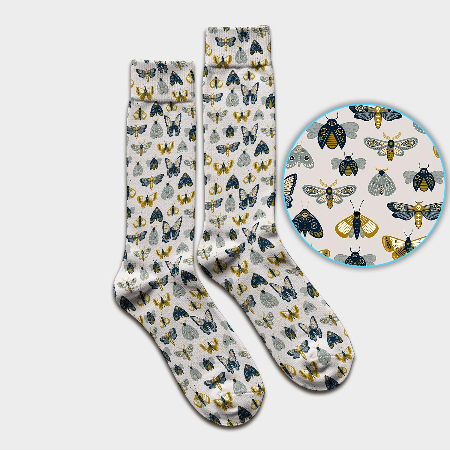 Vintage Butterfly Moth Insect Pattern Socks, Adult Socks for Men and Women