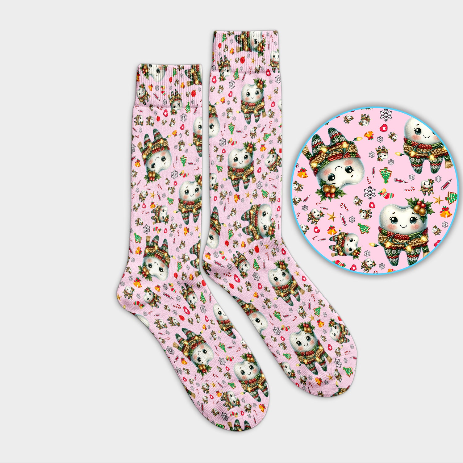 Funny Dental Christmas Socks, Cute Christmas Tooth Pattern Socks, Holiday Dentist Gift, Funny Dental Hygienist Socks For Women