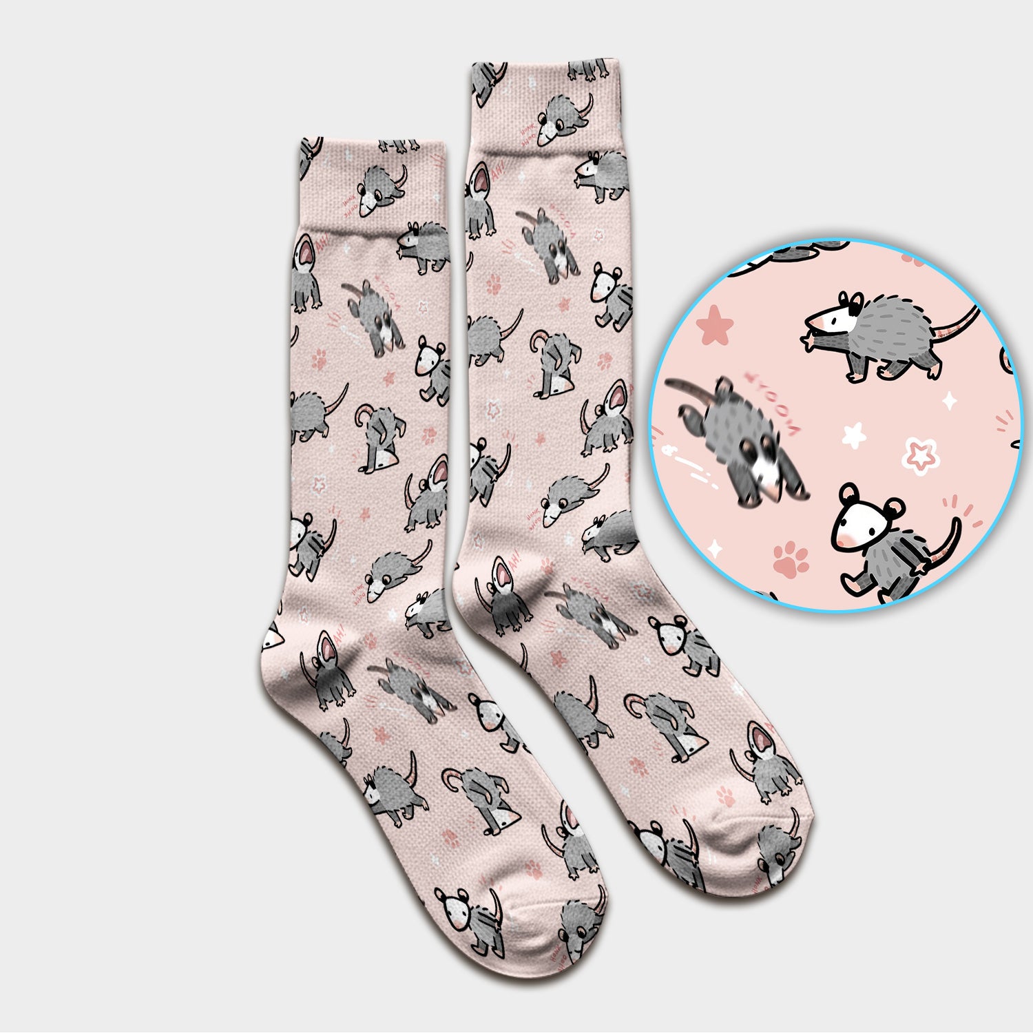 Playful Cartoon Opossum Character Pattern Sock, Breathable Fabrics Medical Uniform