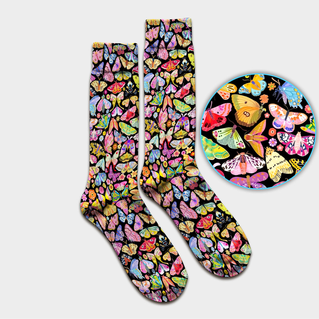 Cute Bright Butterfly Moth Floral Socks, Breathable Fabrics Medical Uniform