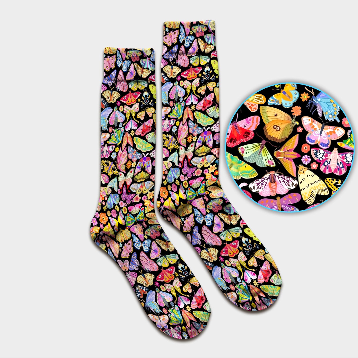 Cute Bright Butterfly Moth Floral Socks, Breathable Fabrics Medical Uniform