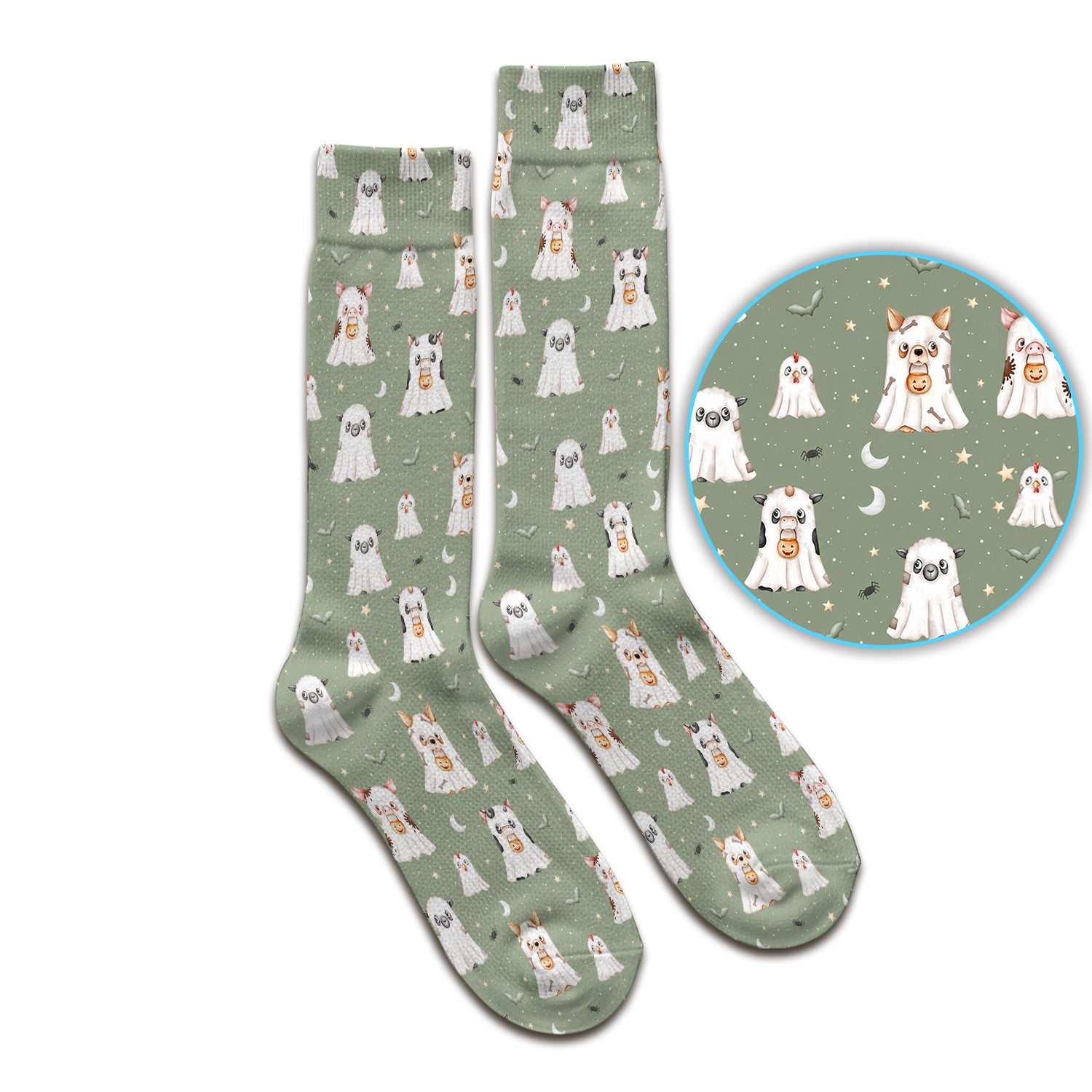 Spooky Farm Animal Ghost Socks, Adult Socks for Men and Women
