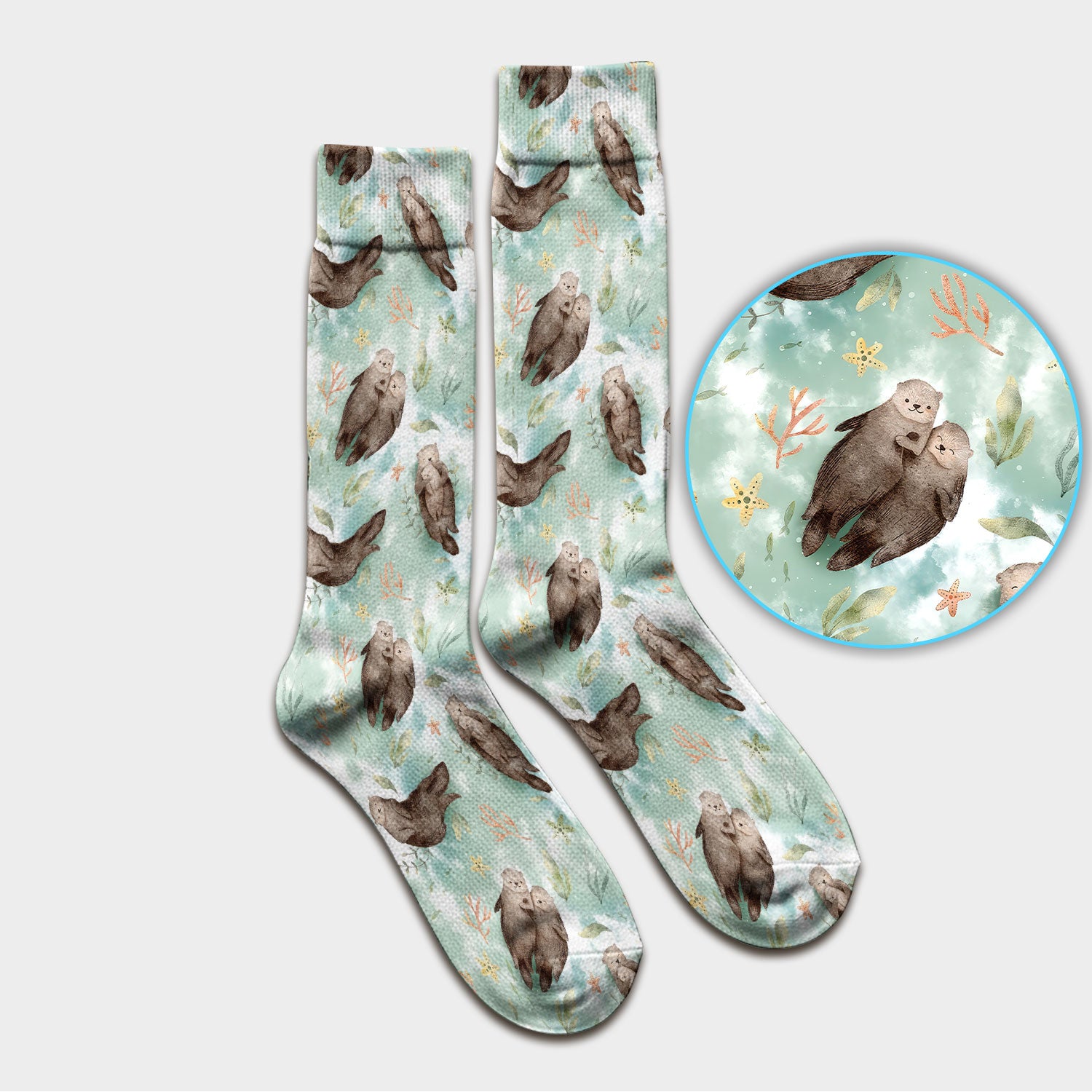 Cute Sea Otter Watercolor Print Socks, Socks for Nurse Doctor