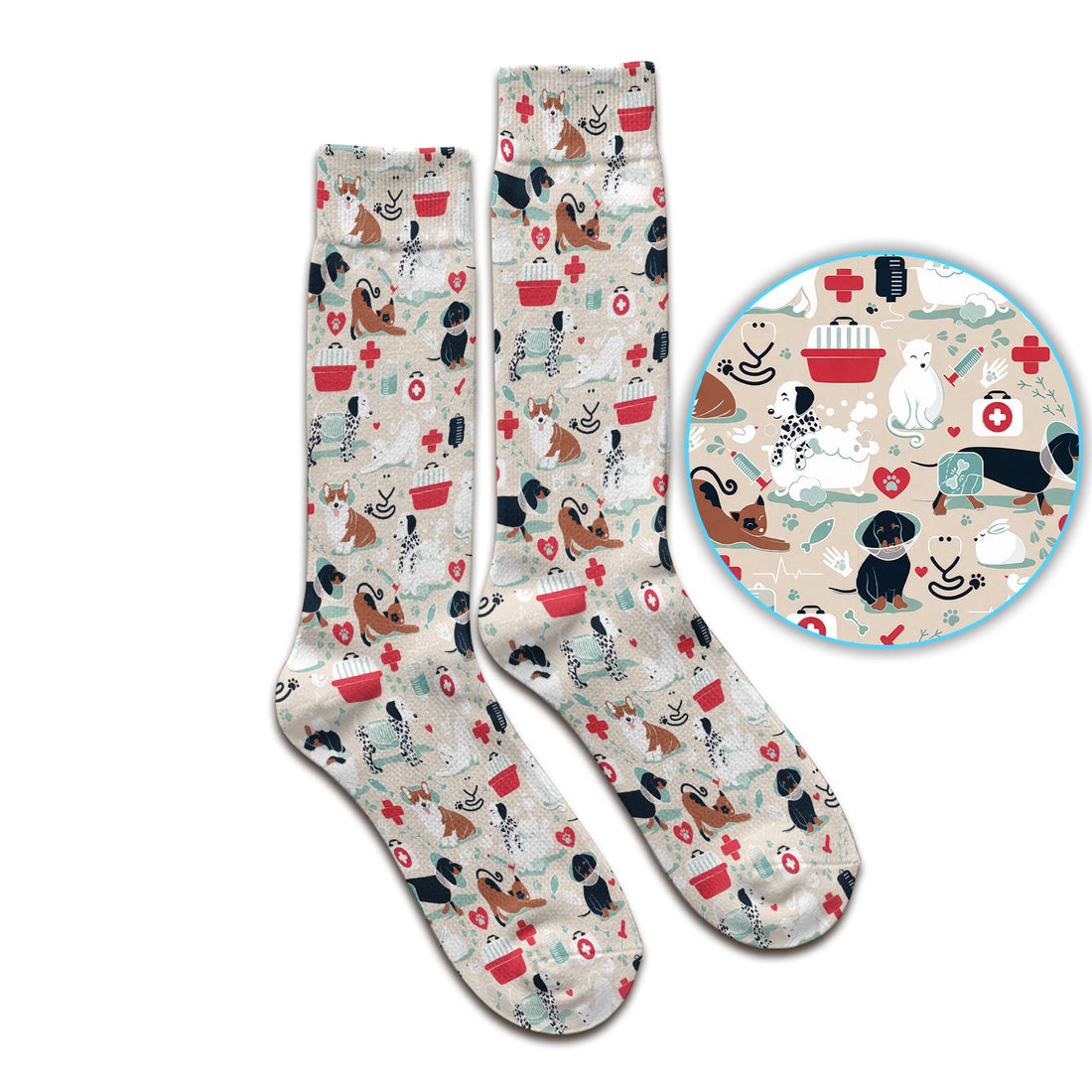 Dogs With Veterinary Tools And Paw Print Socks, Breathable Fabrics Medical Uniform