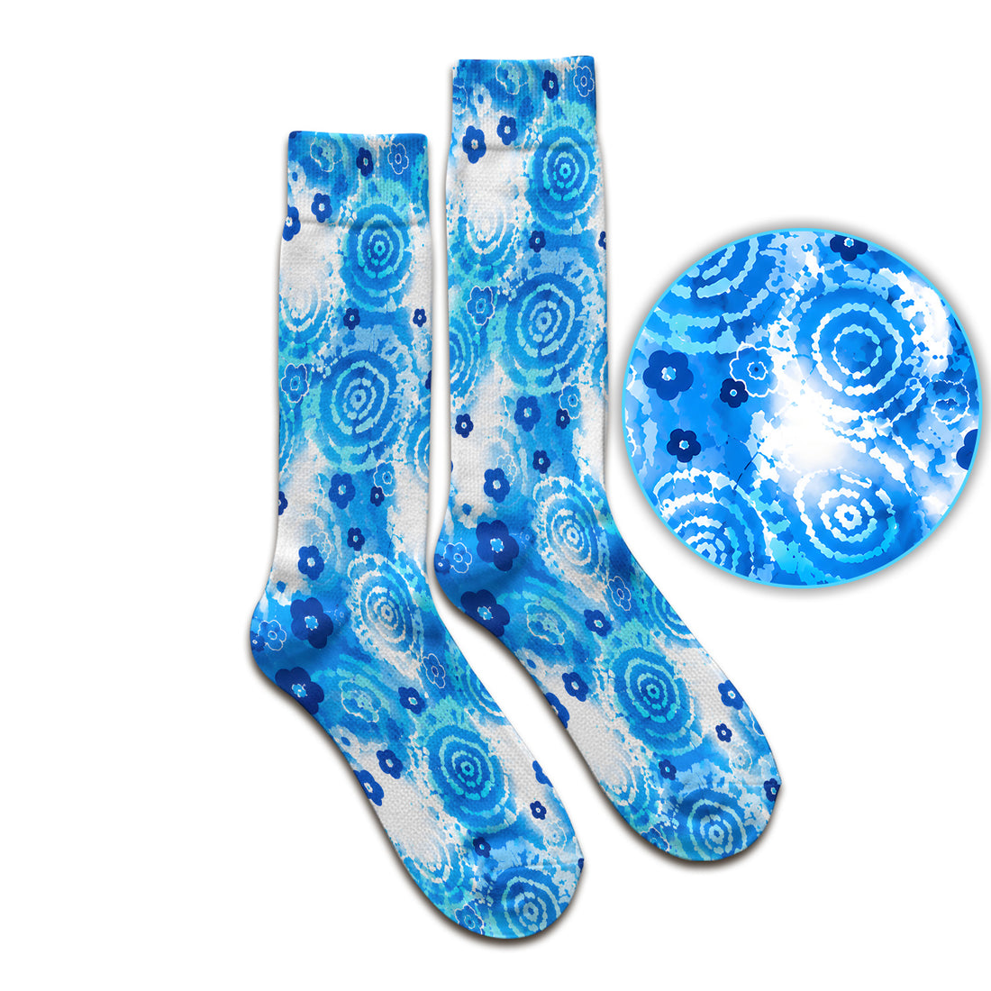 Blue Floral Spiral Nurse Pattern Scrub Top, Breathable Fabrics Nursing Uniform Socks, Adult Socks for Men and Women