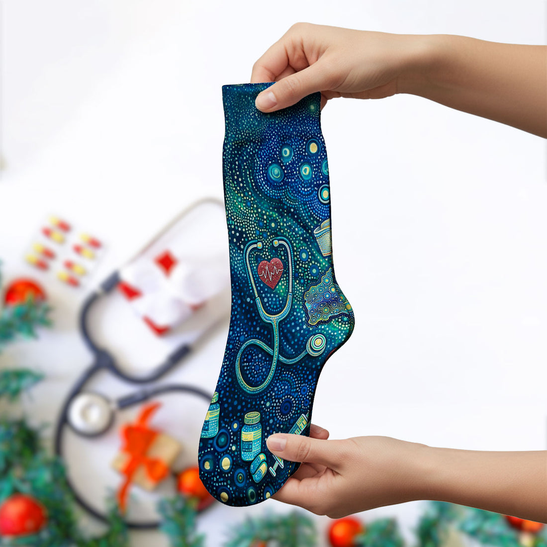 Aboriginal Nurse Australia Scrub Socks, Kangaroo Koala Dot Art Medical Pattern Sock, Breathable Fabrics Nursing Uniform