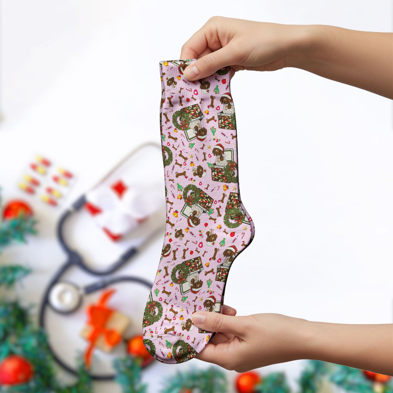 Christmas Dachshund Socks for Nurse Doctor - Funny Puppy Adult Socks for Men and Women