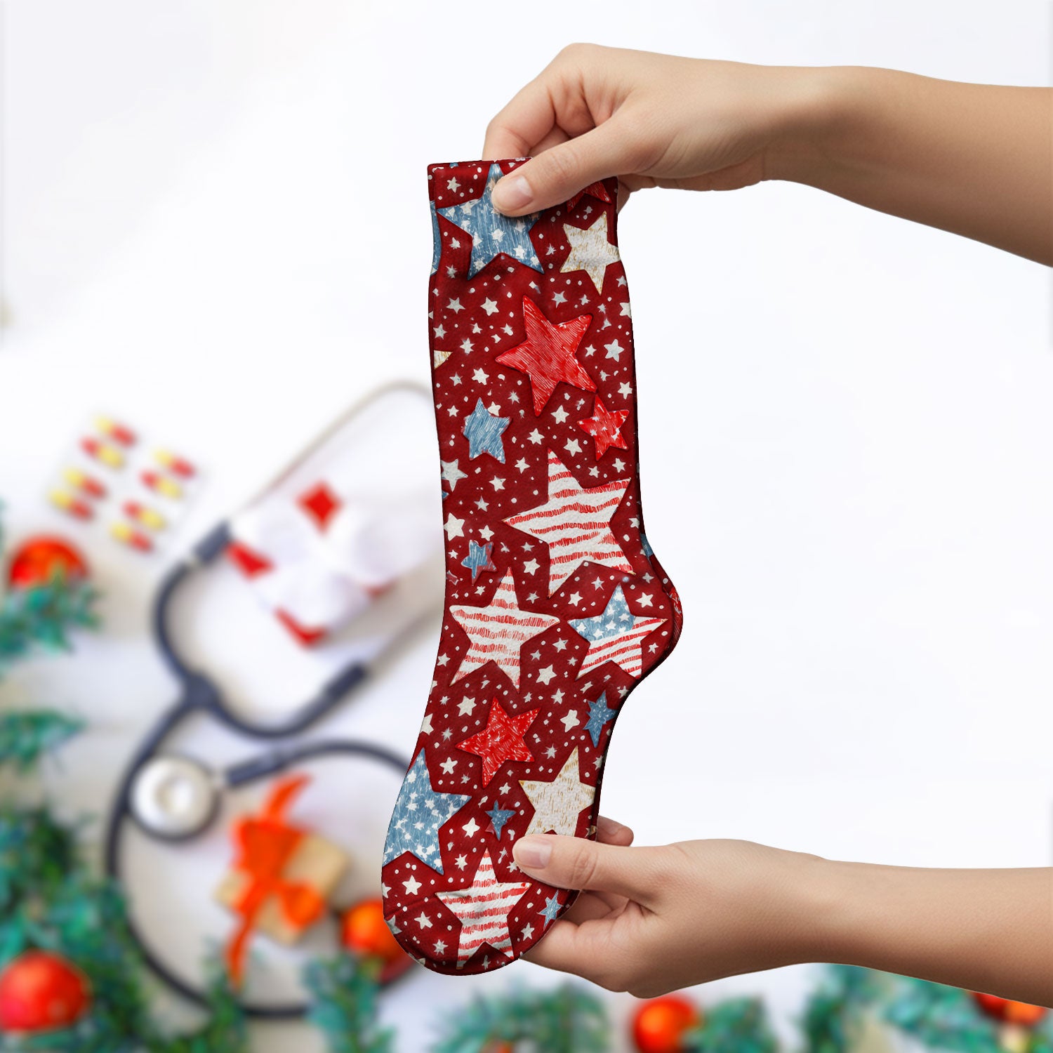 Patriotic Star Pattern Medical Socks, Adult Socks for Men and Women