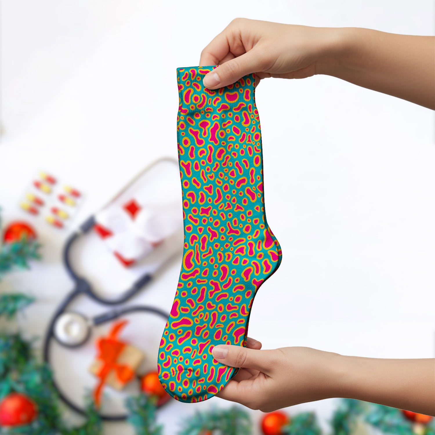 Colorful Abstract Leopard Pattern Socks, Funny Medical Staff Socks