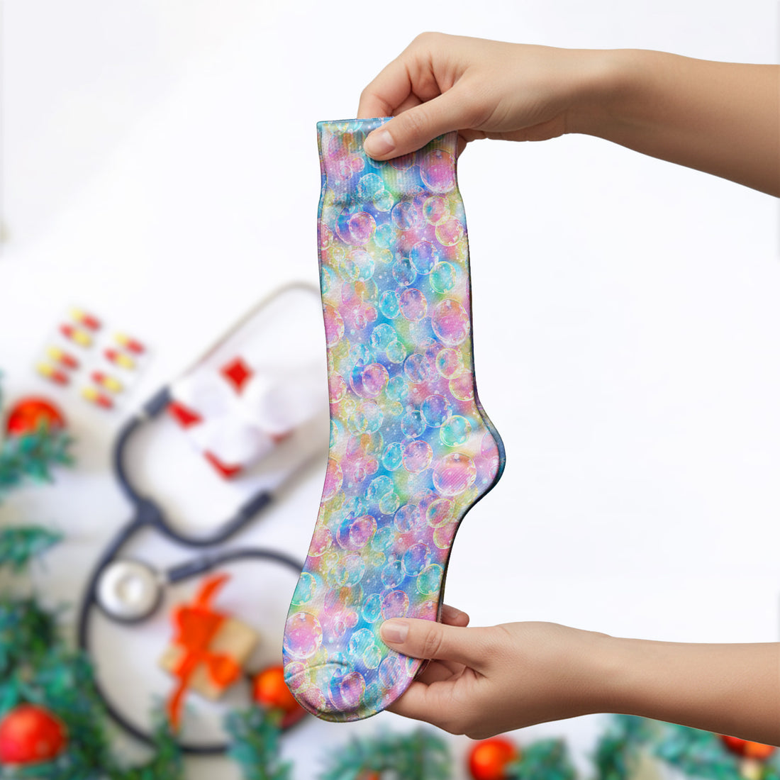 Colorful Floating Soap Bubble Pattern Socks, Adult Socks for Men and Women