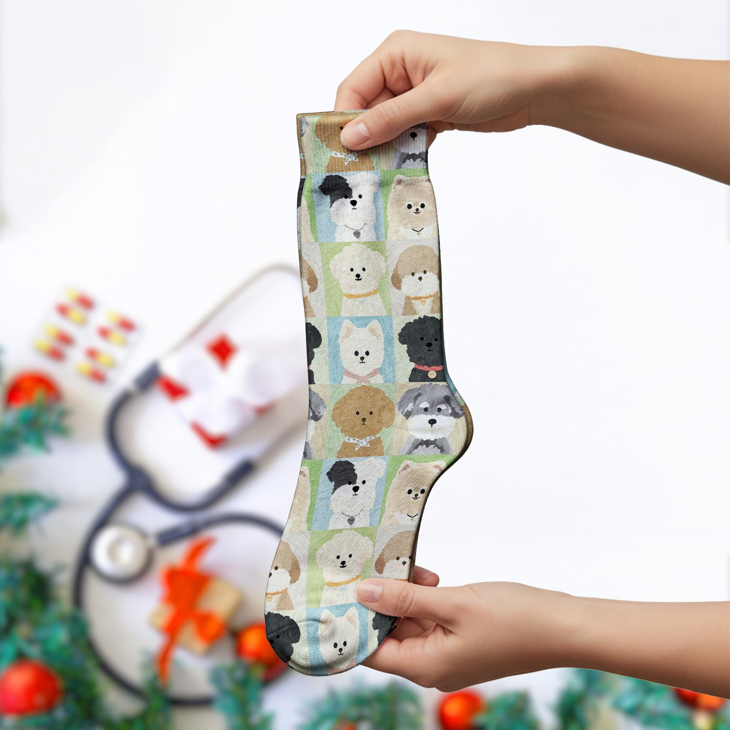 Adorable Different Dog Breeds Pattern Socks, Socks for Nurse Doctor