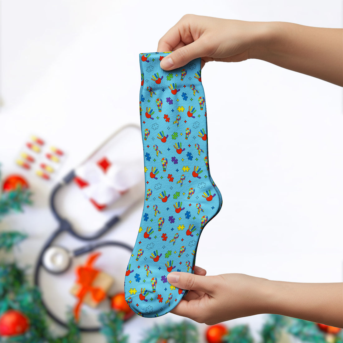 Autism Awareness Colorful Puzzle Pattern Socks, Socks for Nurse Doctor