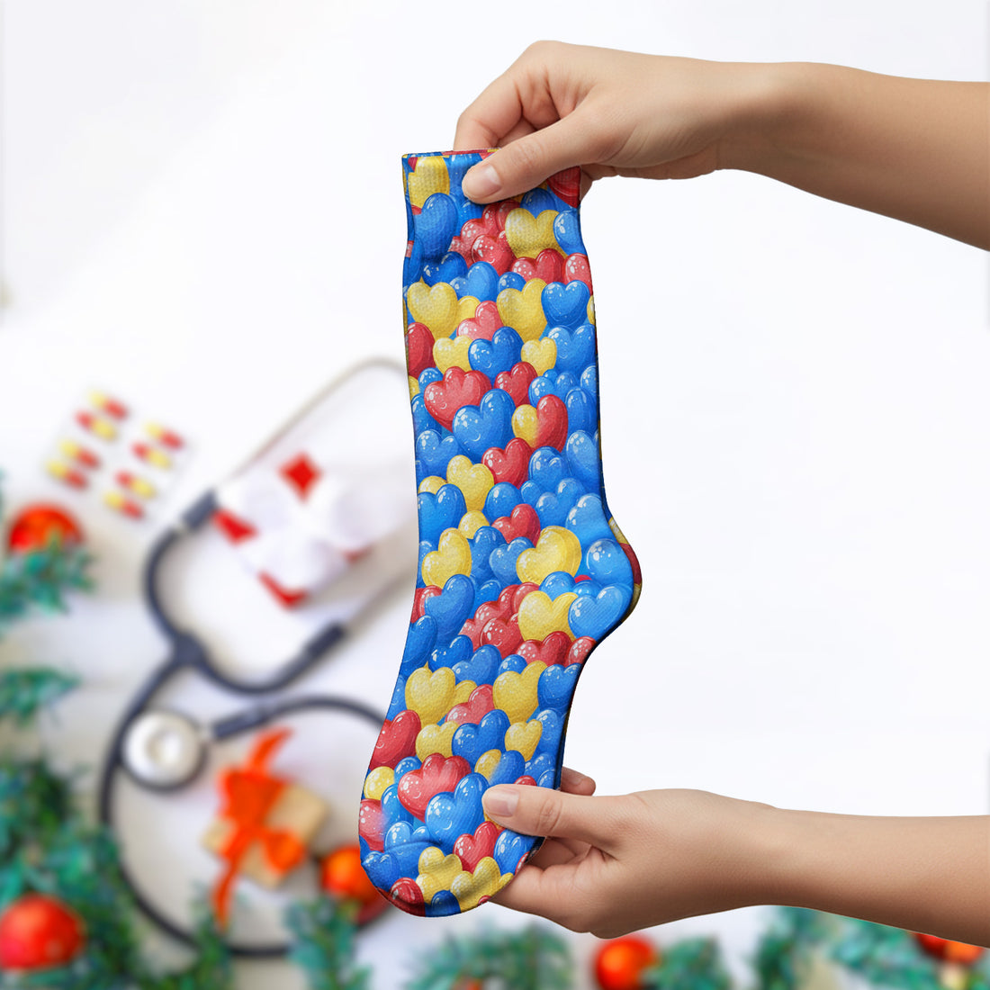 Colorful Autism Heart Pattern Socks, Socks for Nurse Doctor