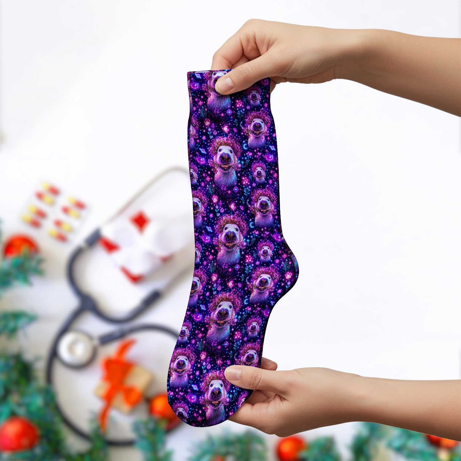 Galaxy Golden Retriever Pattern Socks, Adult Socks for Men and Women