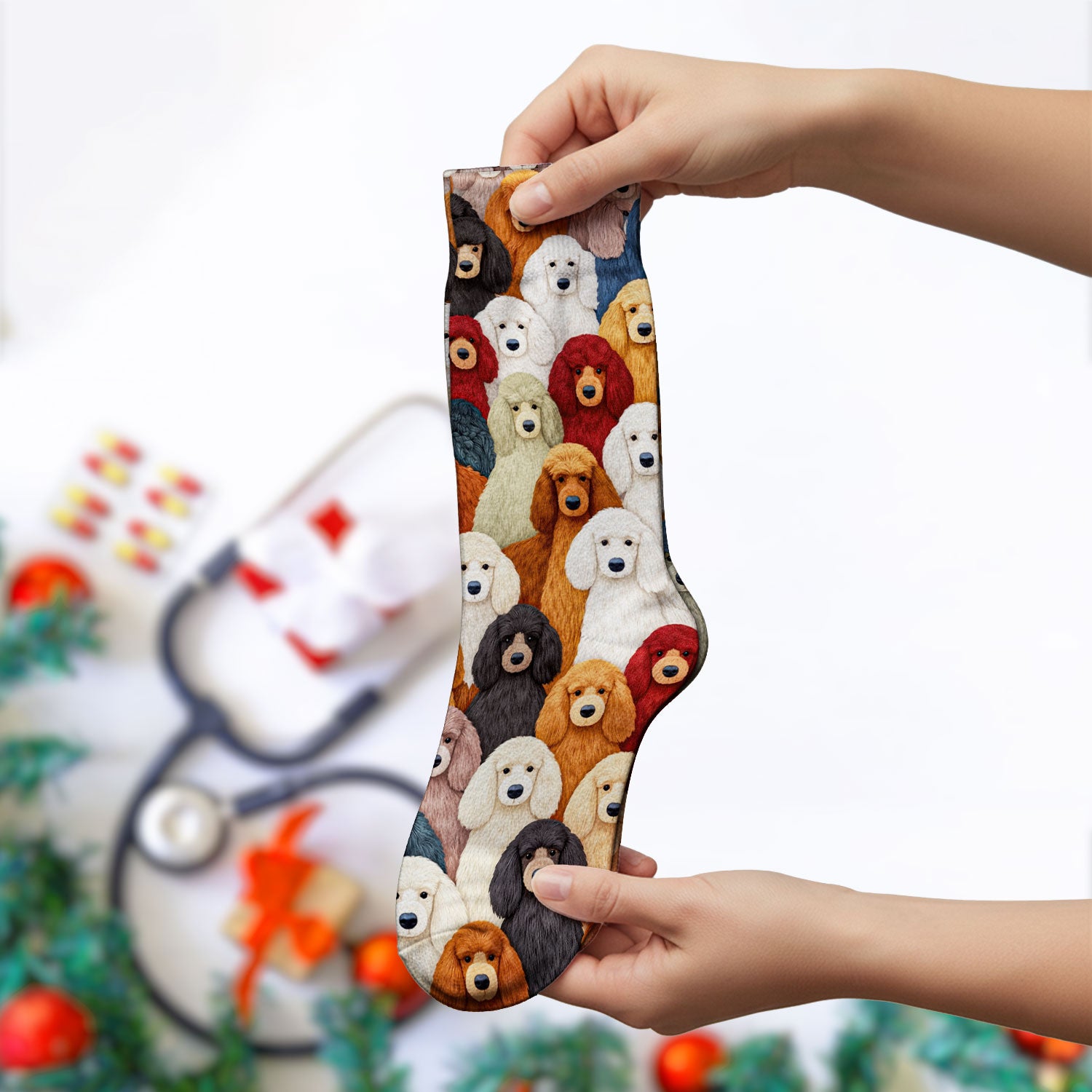 Multicolor Poodle Dog Pattern Socks, Adult Socks for Men and Women