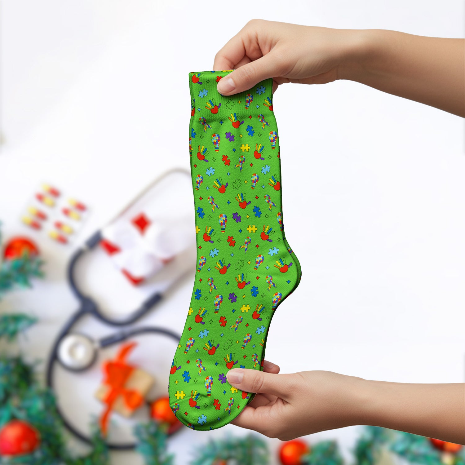 Autism Awareness Colorful Puzzle Pattern Socks, Socks for Nurse Doctor