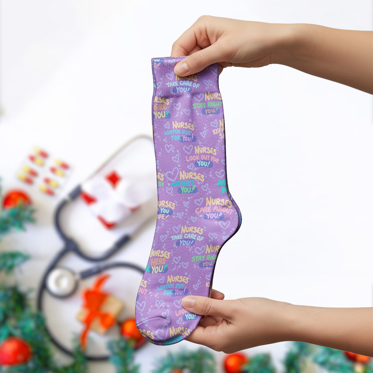 Inspirational Nurse Quote Care Message Pattern Socks, Breathable Fabrics Medical Uniform