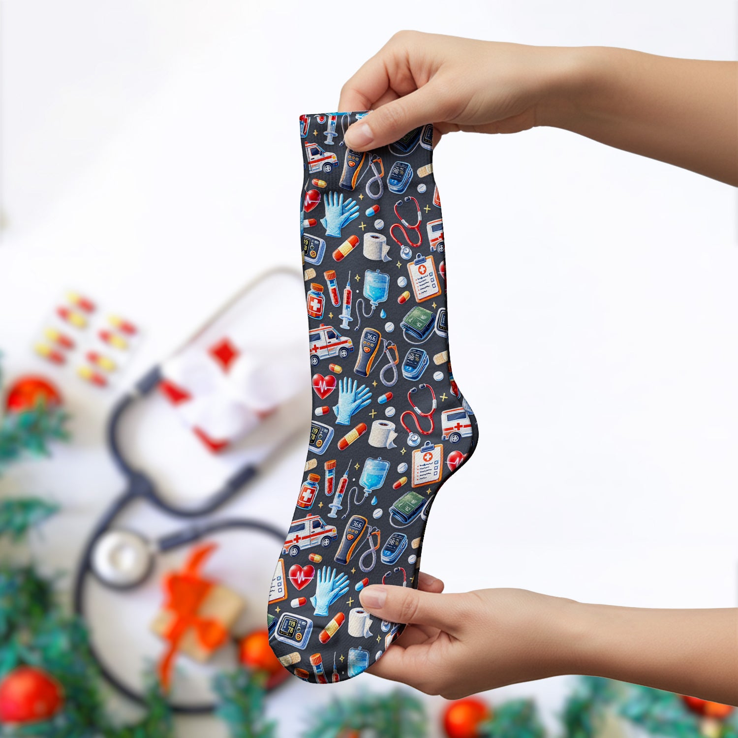 Medical Tools Pattern Ambulance Stethoscope Socks, Socks for Men and Women