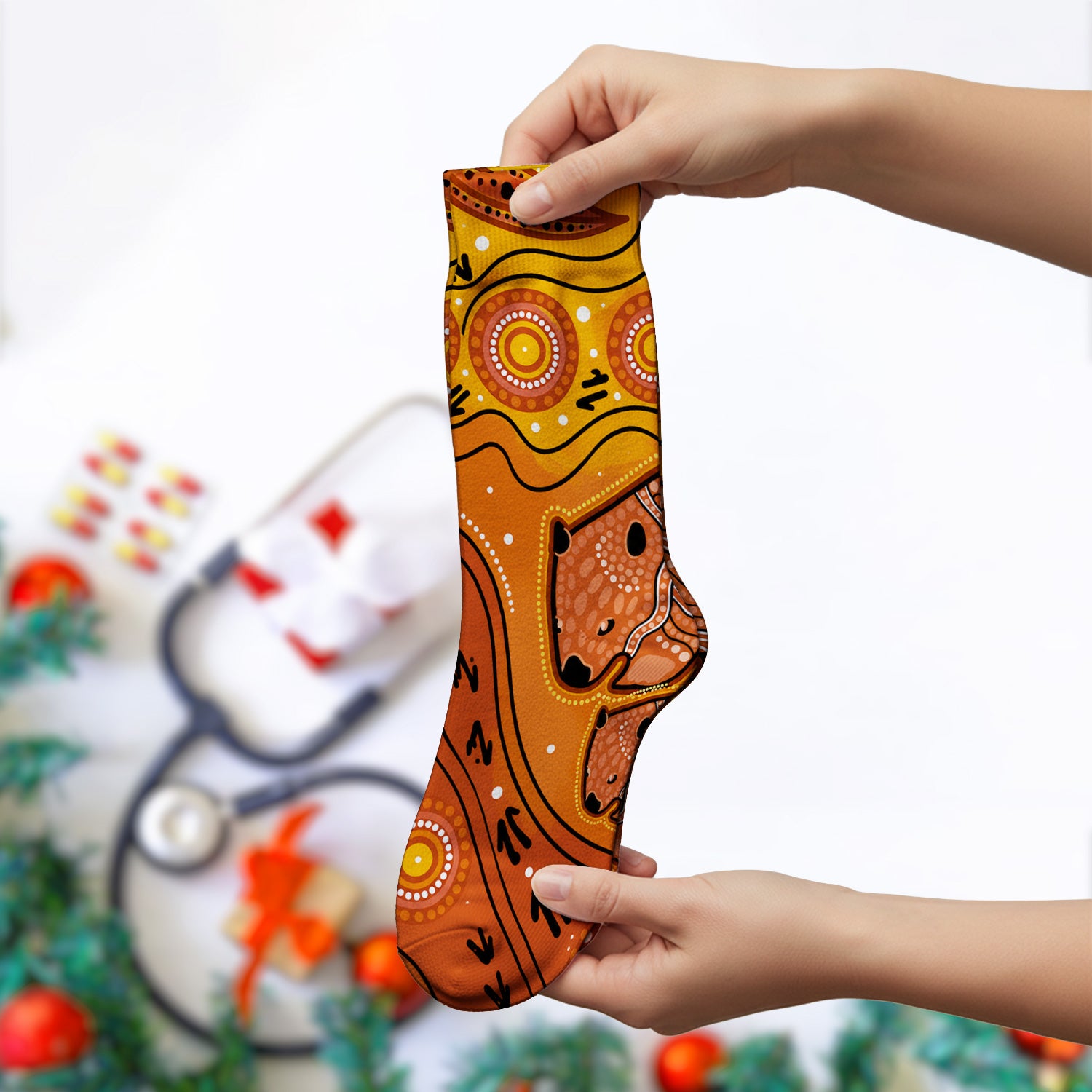 Australian Aboriginal Wombat Family Art Pattern Socks, Adult Socks for Men and Women