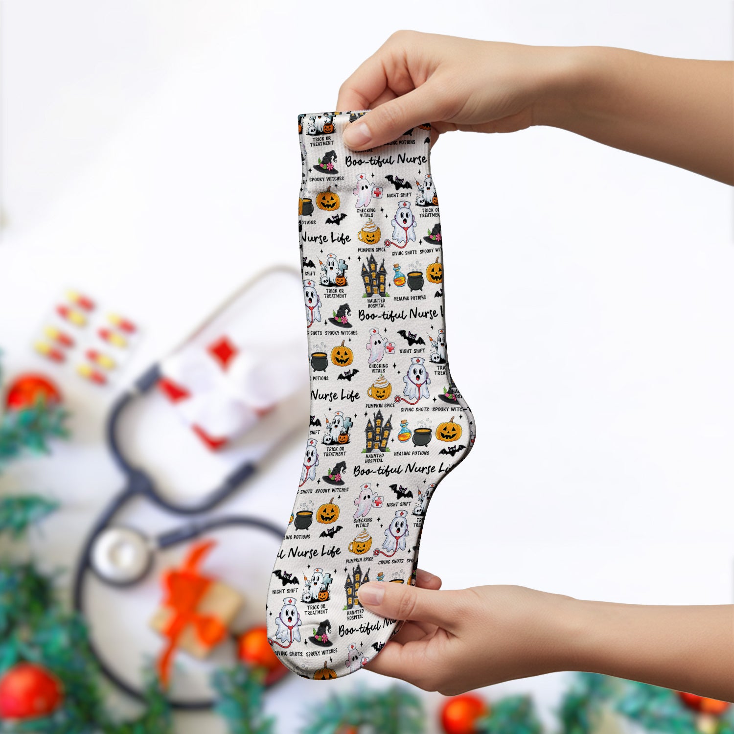Spooky Halloween Boo-tiful Nurse Life Socks, Adult Socks for Men and Women