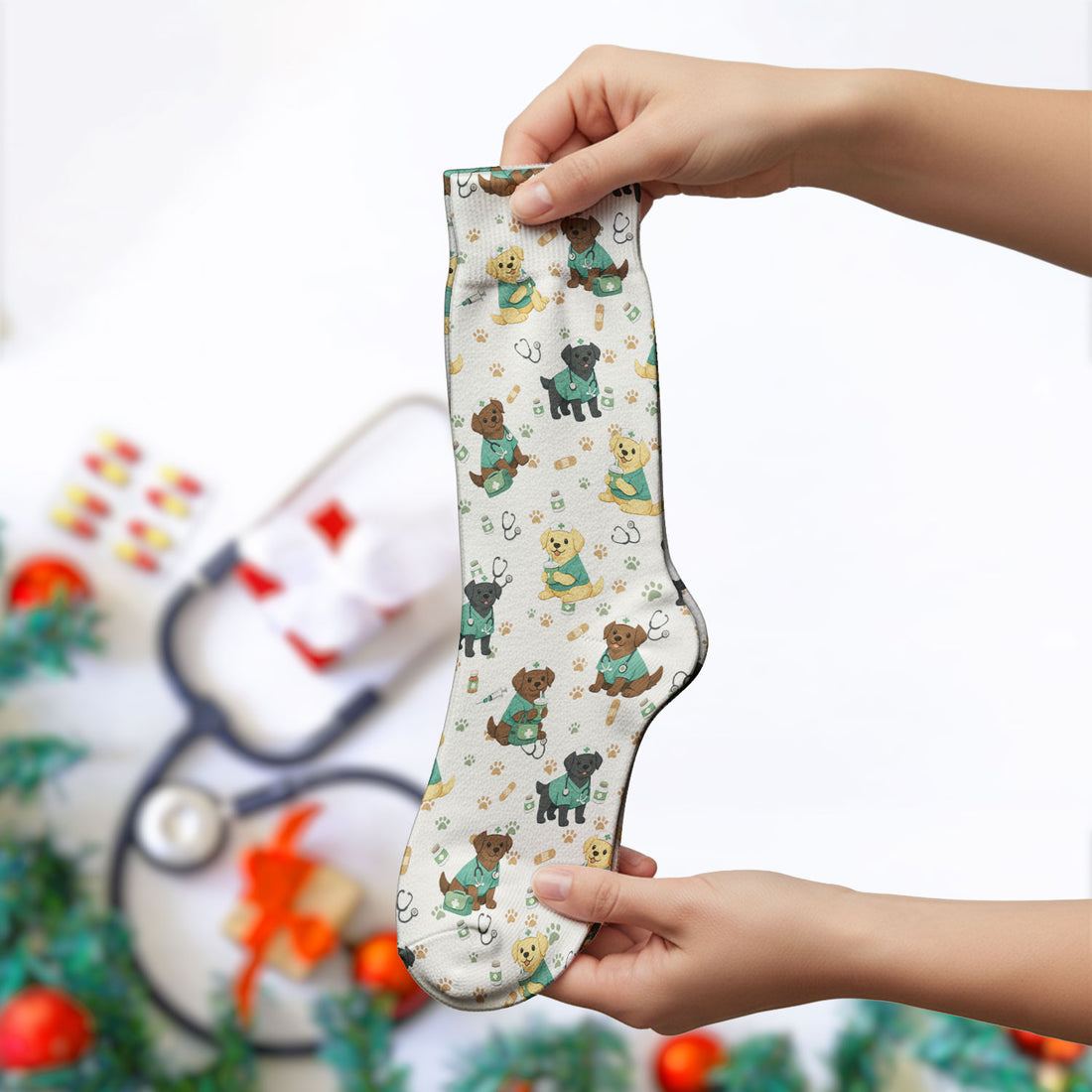 Labrador Retriever Nurse Scrub Socks, Cute Medical Dog Pattern Nurses Sock, Breathable Fabrics Nursing Uniform