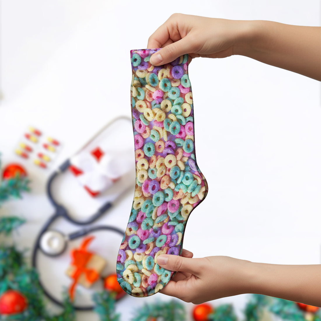 Colorful Cereal Loops Pattern Socks, Socks for Nurse Doctor
