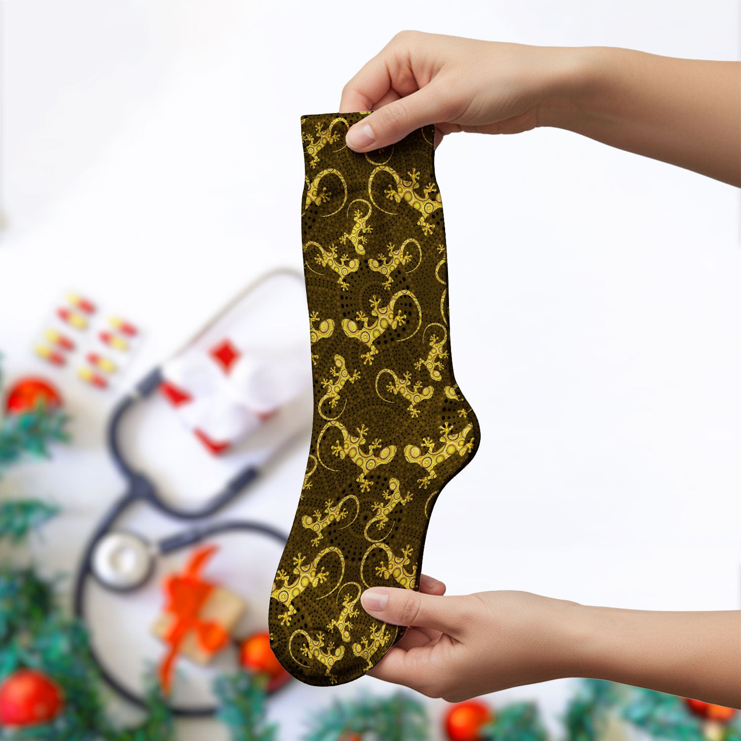Australian Gecko Dot Art Inspired Nurse Socks - Adult Socks for Women and Men