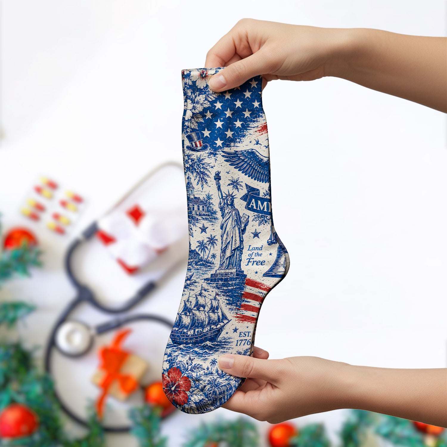 America 250 Eagle Liberty Pattern Socks, Adult Socks for Men and Women