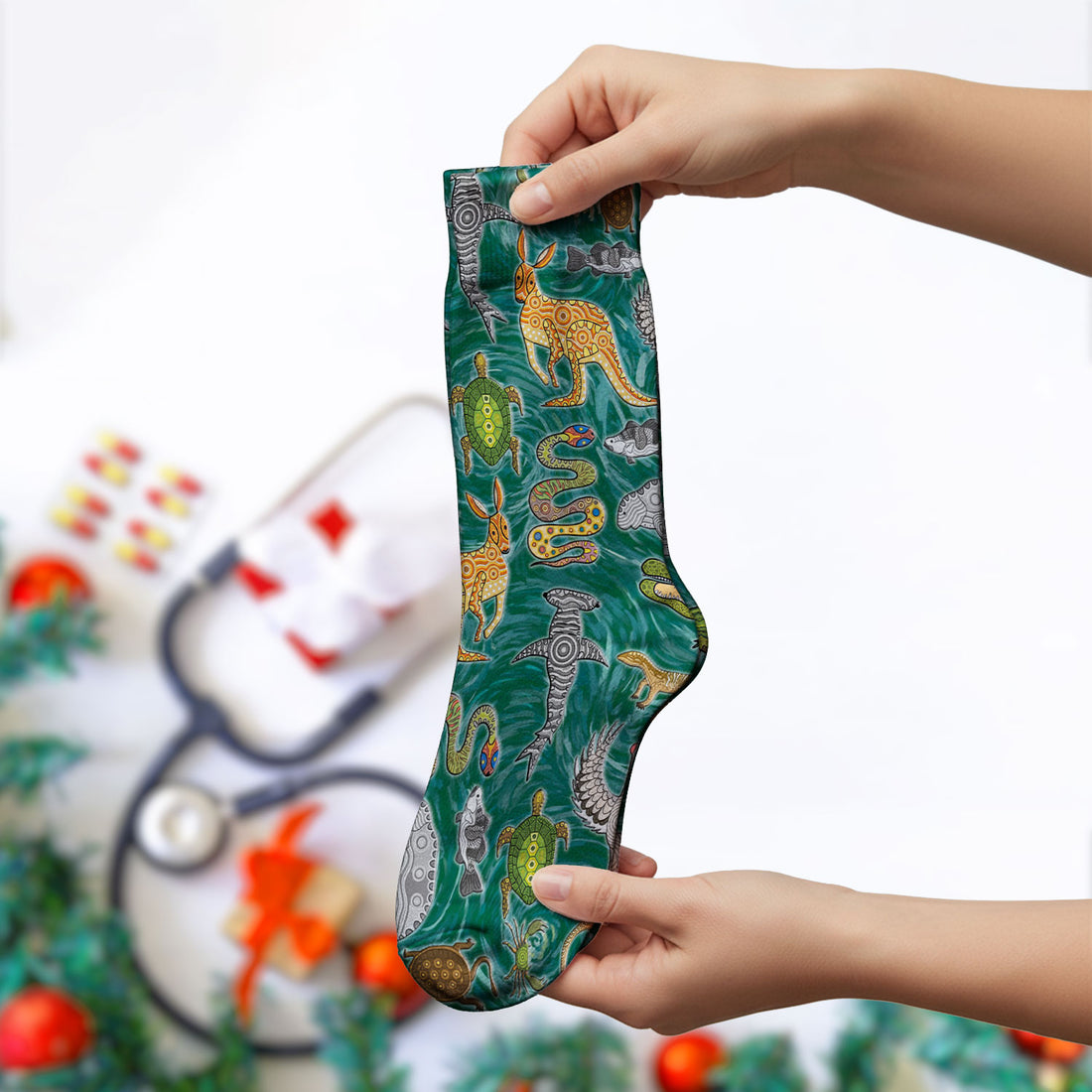Crocodile Turtle Snake Animal Pattern Medical Socks, Nurse Doctor Uniform