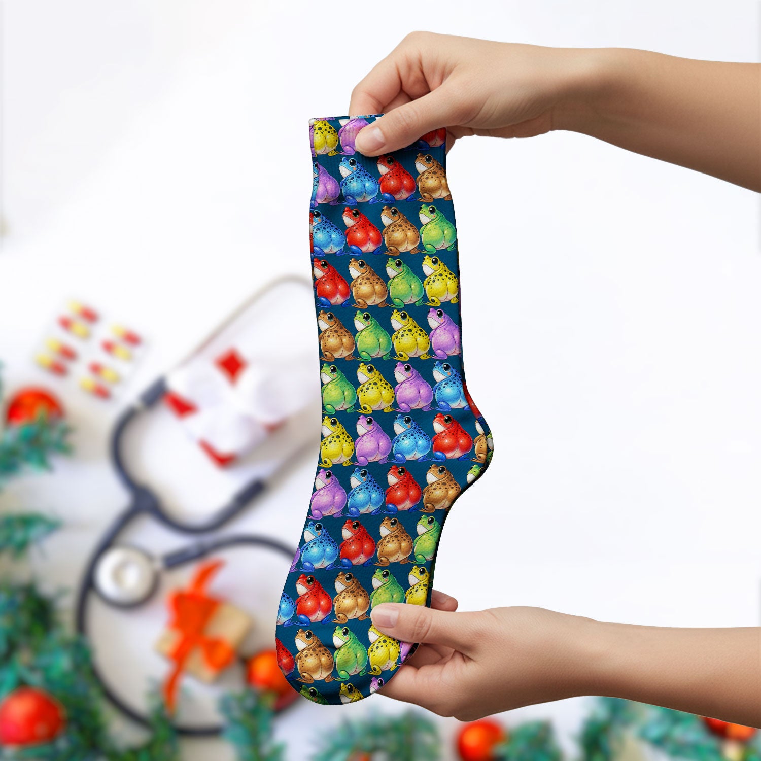 Funny Colorful Frogs Pattern Socks, Adult Socks for Men and Women