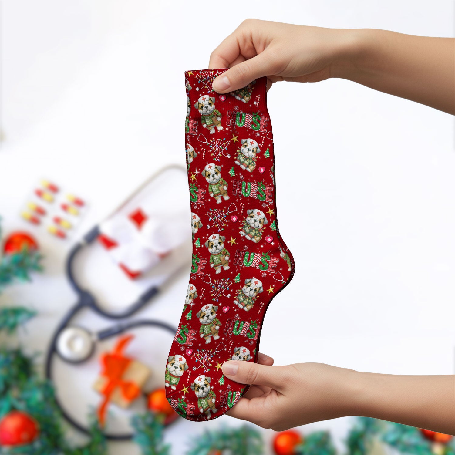 Bulldog Socks for Nurse Doctor - Adult Socks for Men and Women - Breathable Fabrics Medical Uniform