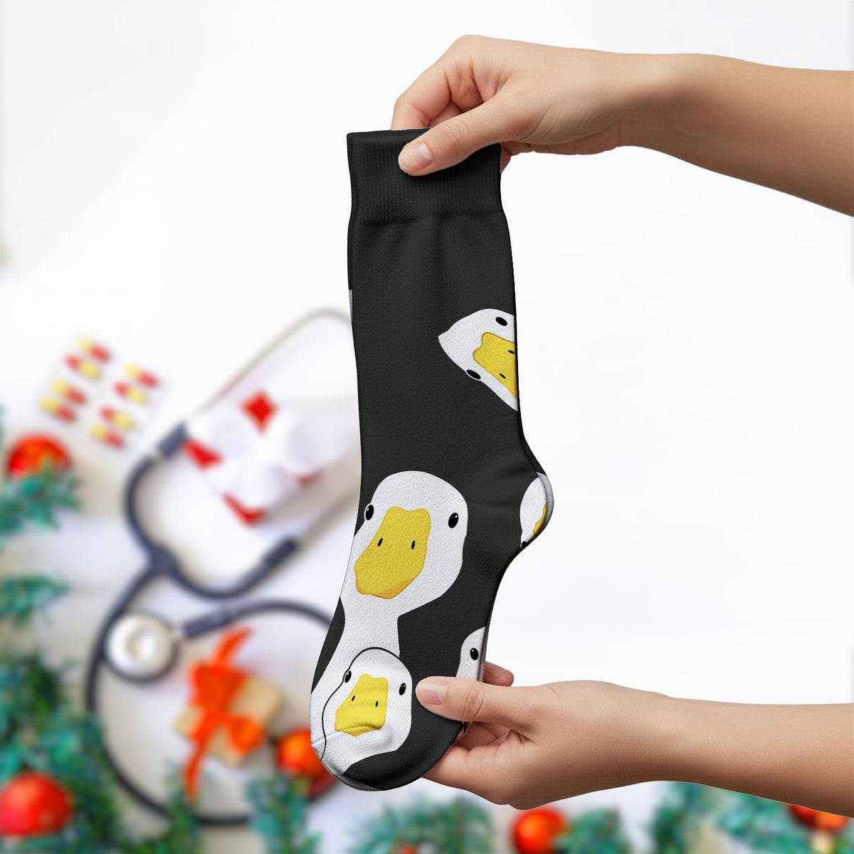 Funny Peekaboo Goose Faces Socks, Adult Socks for Men and Women