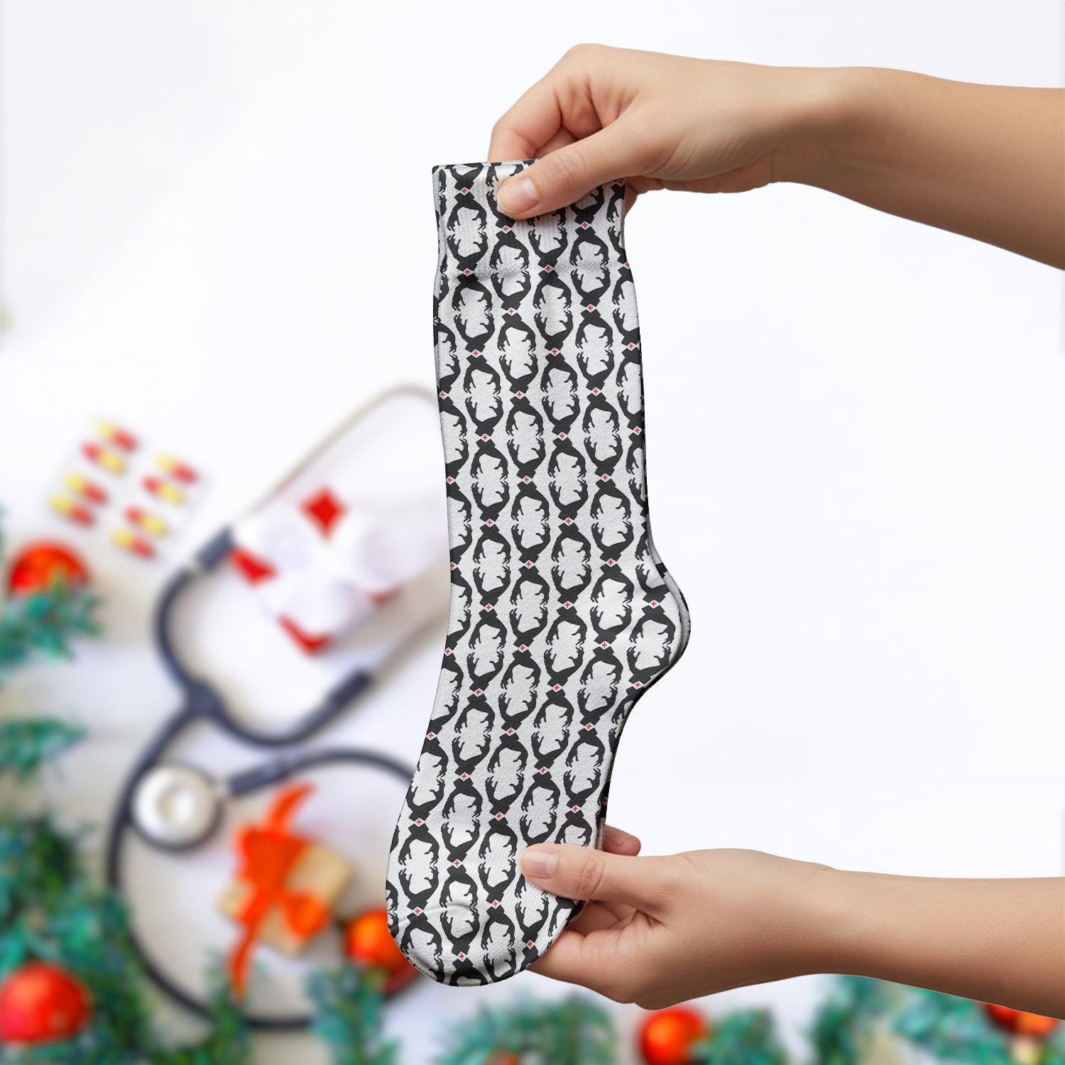 Creepy Hands Black White Red Patterns Socks, Adult Socks for Men and Women