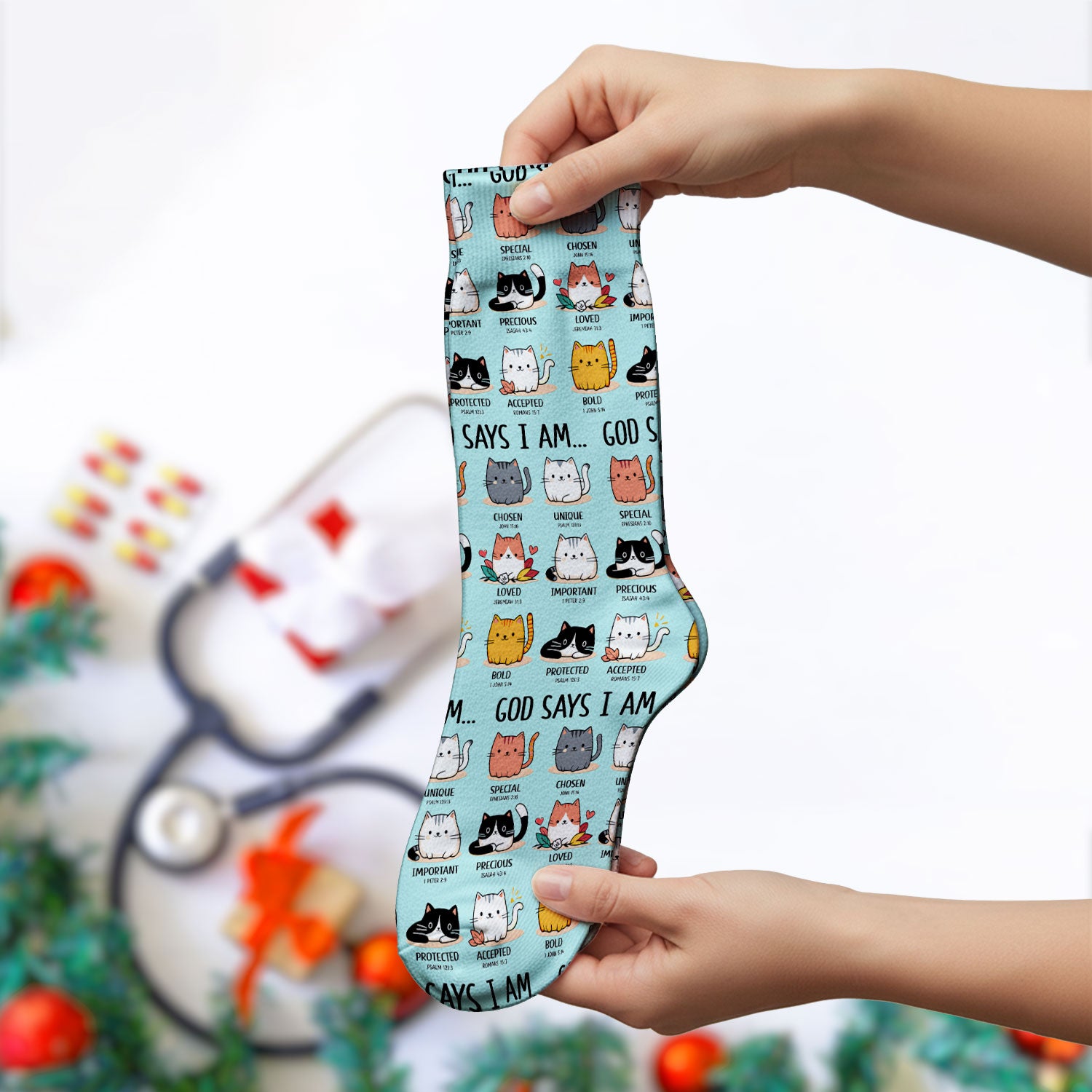 Cute Christian Cat God Says I Am Medical Socks, Breathable Fabrics Medical Uniform