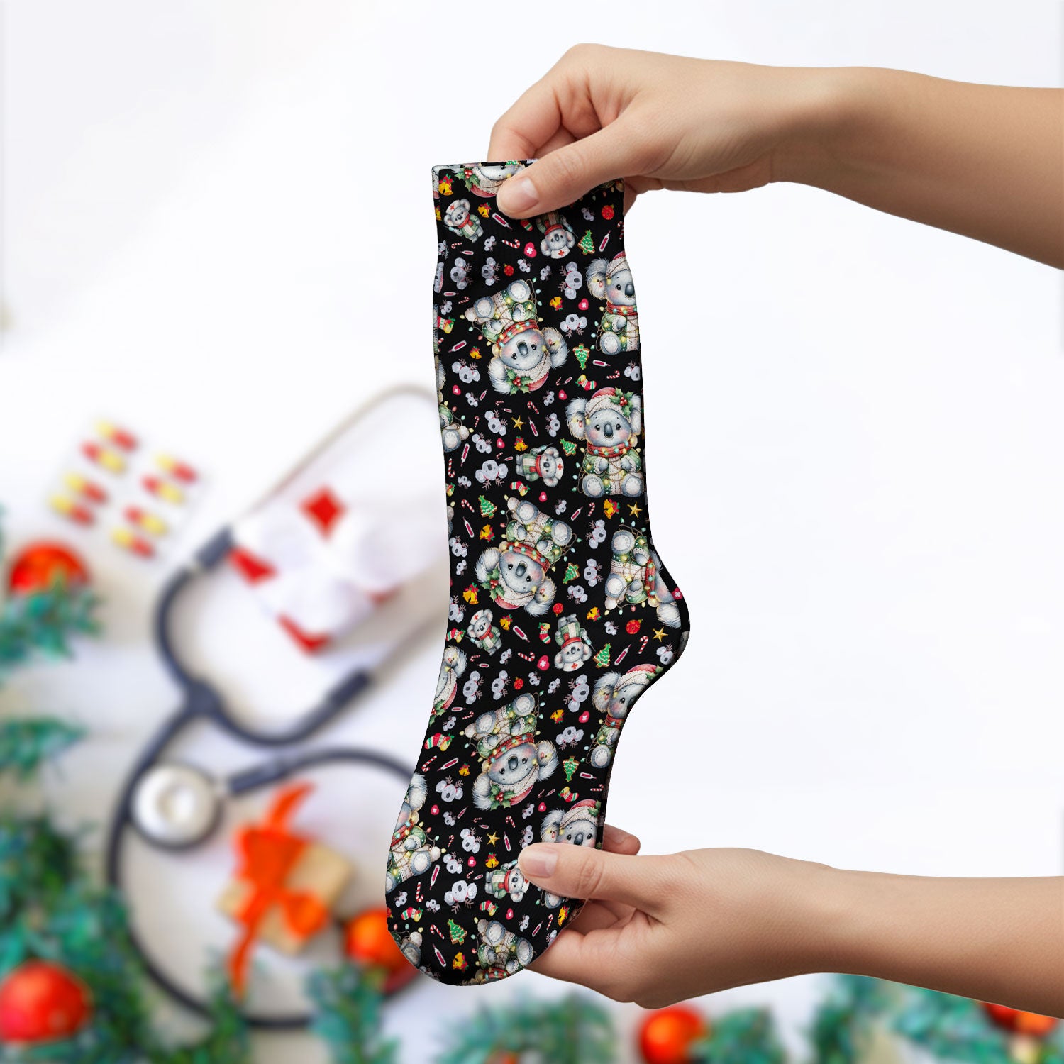 Aussie Koala Socks for Nurse Doctor - Cute Christmas Adult Socks for Men and Women - Breathable Fabrics Medical Uniform