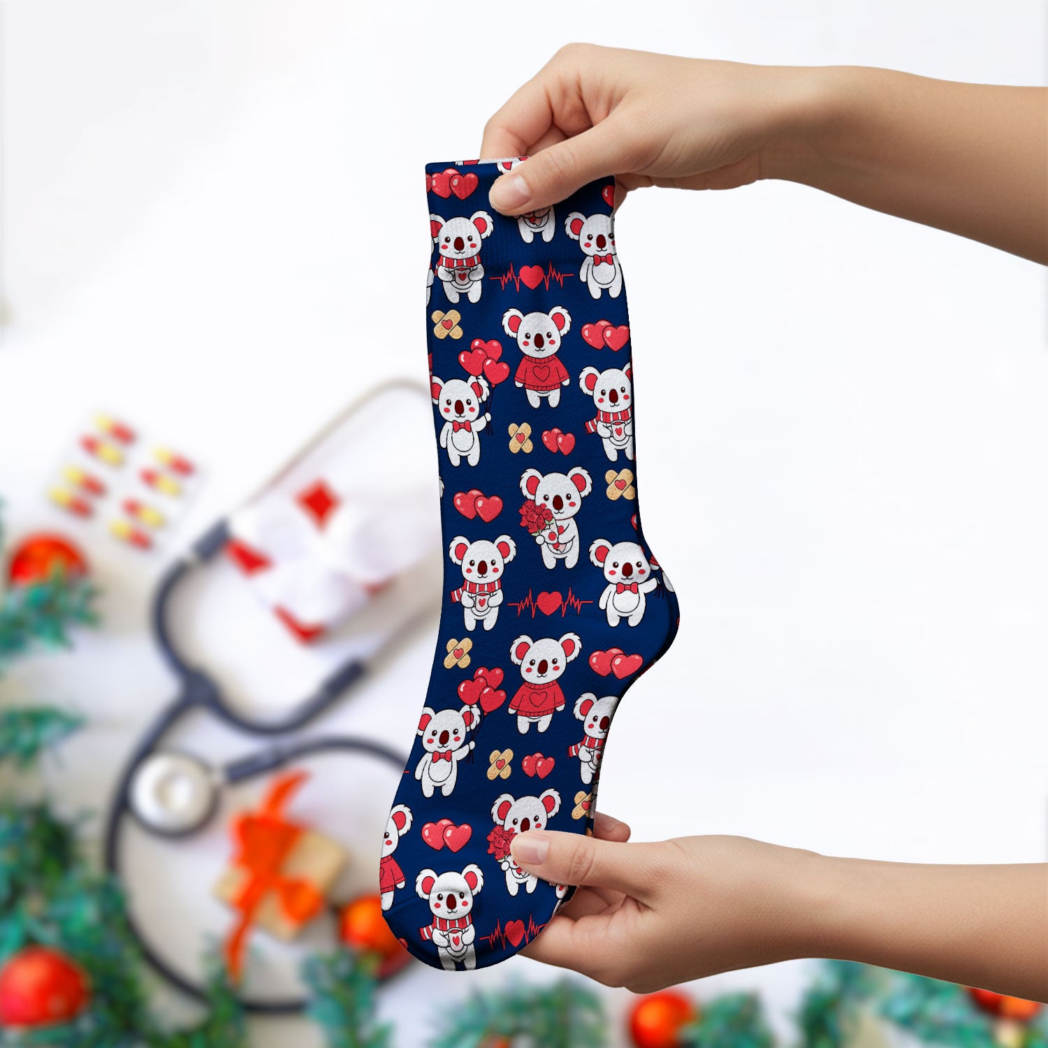 Sweet Koala Valentine Medical Design Socks, Breathable Fabrics Uniform