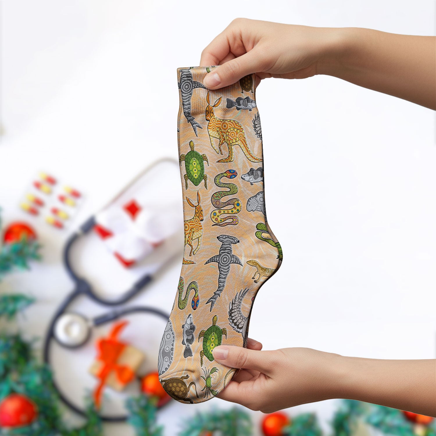 Crocodile Turtle Snake Animal Pattern Medical Socks, Nurse Doctor Uniform