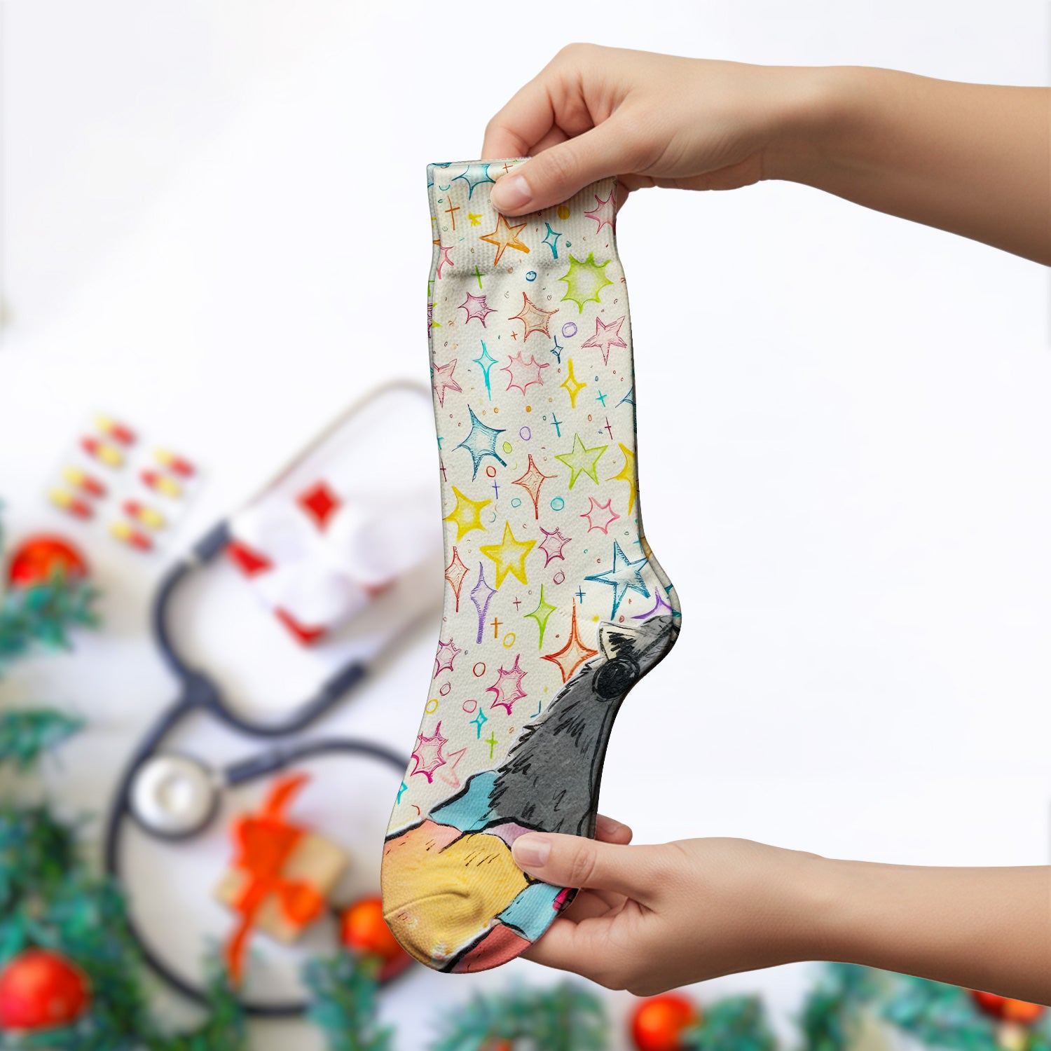 Chill Raccoon Starry Music Pattern Socks, Adult Socks for Men and Women